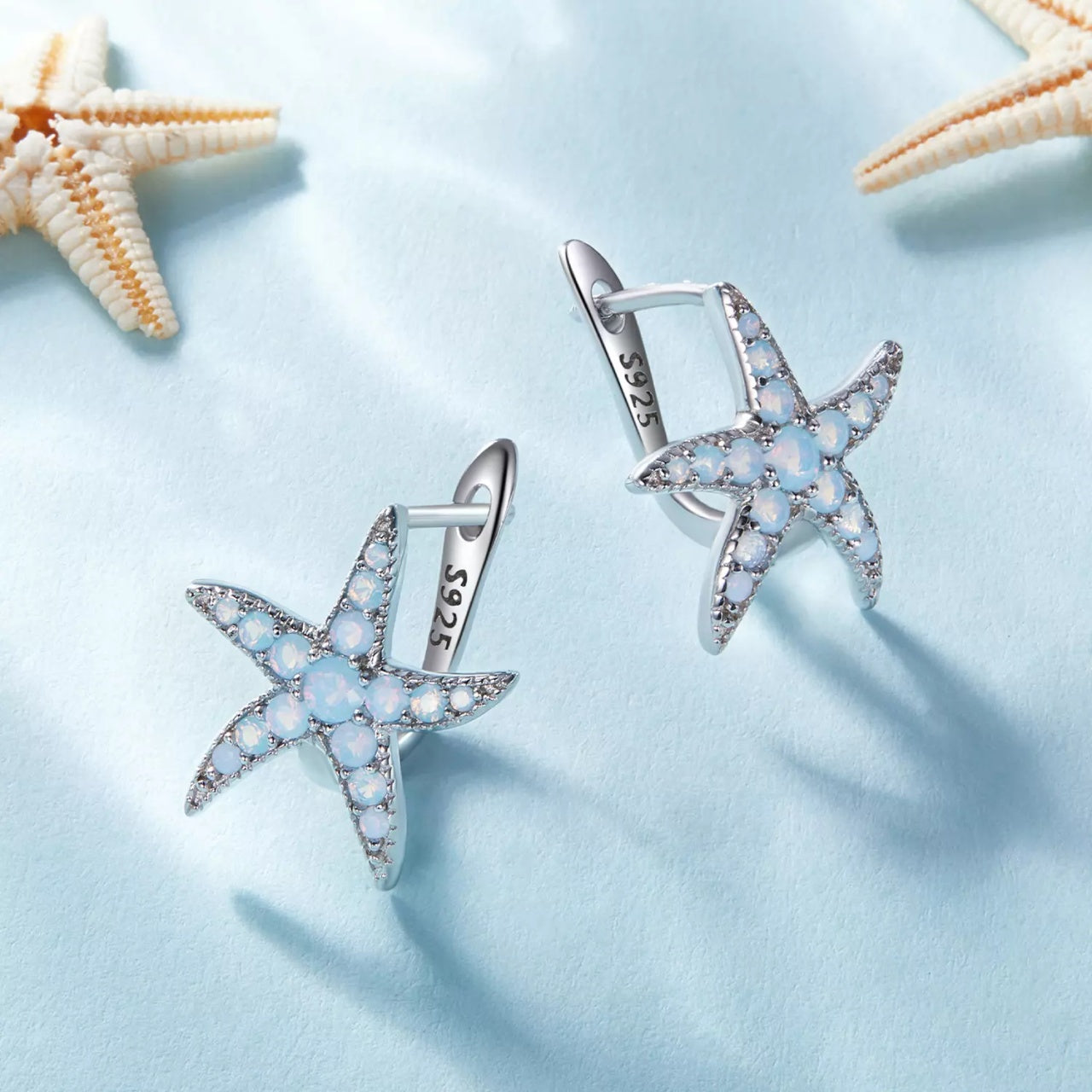 Cercei din argint Sparkling Starfish, Argint 925, Pentru Femei