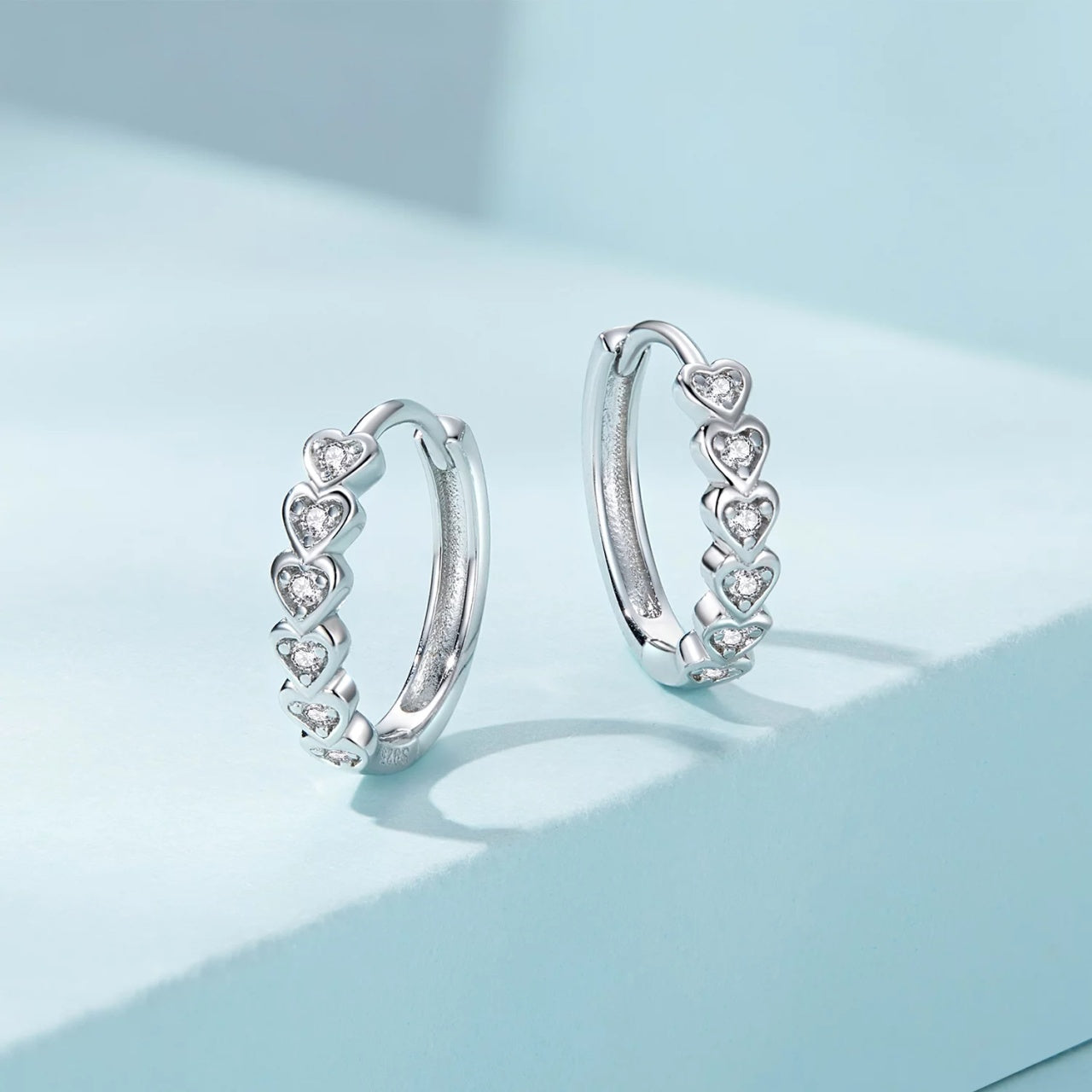 Cercei din argint Stacked Crystal Hearts, Argint 925, Pentru Femei