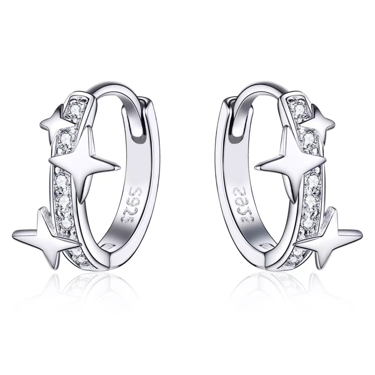 Cercei din argint Stars Hoops, Argint 925, Pentru Femei