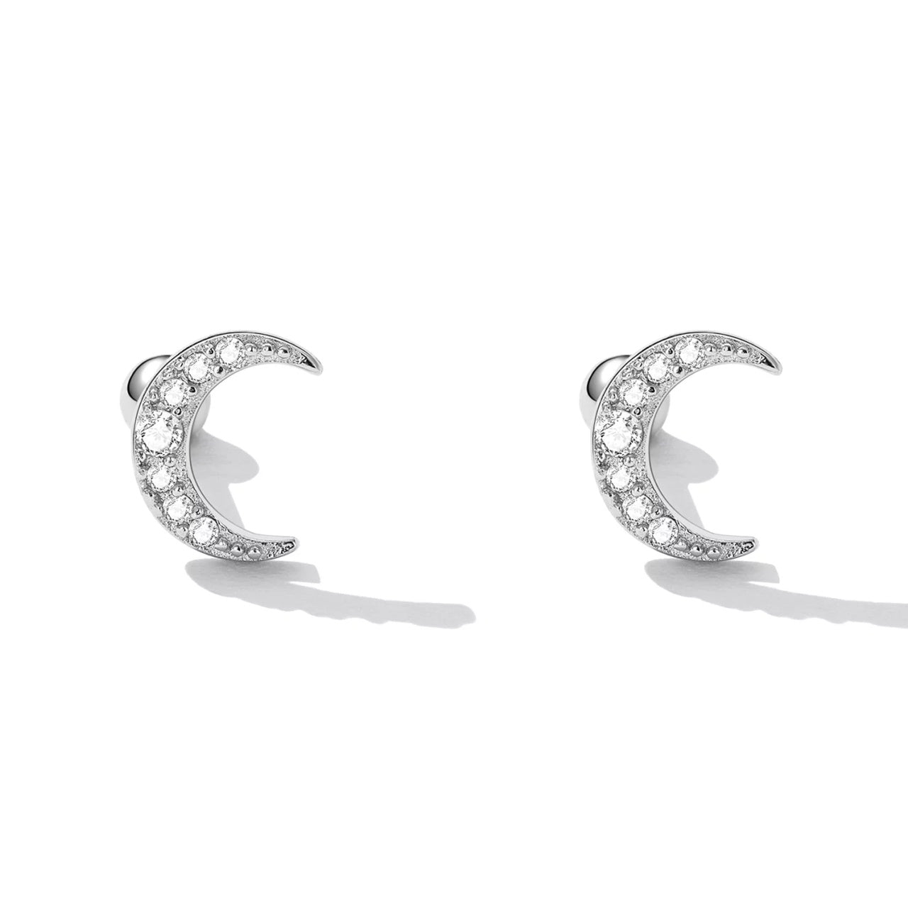 Cercei din argint Studded Moon, Argint 925, Pentru Femei