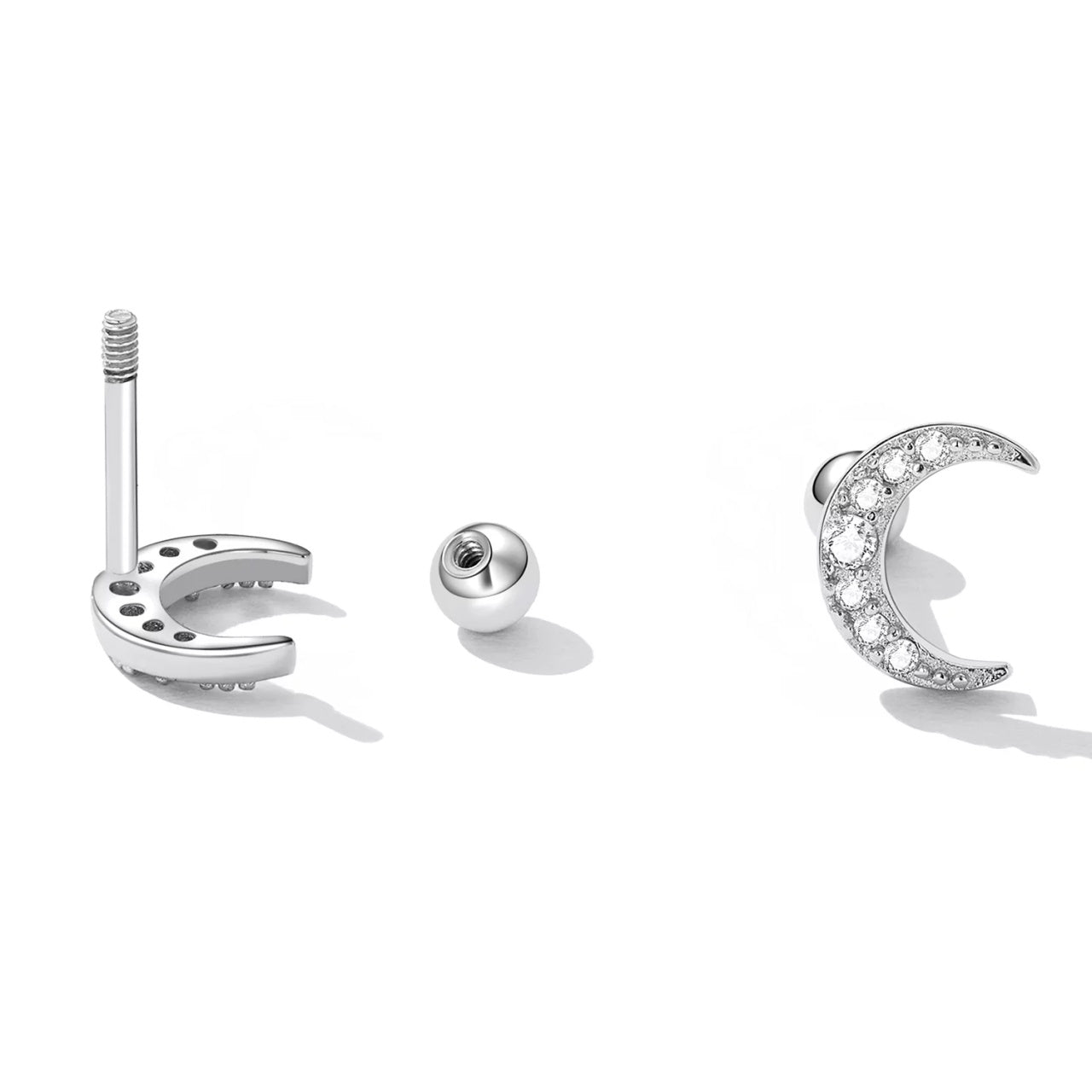 Cercei din argint Studded Moon, Argint 925, Pentru Femei