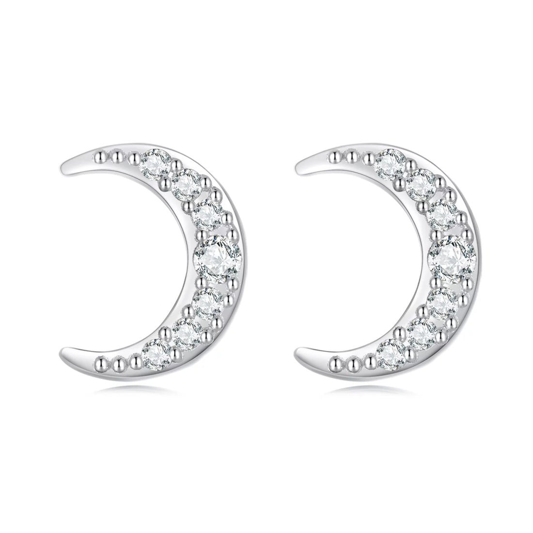 Cercei din argint Studded Moon, Argint 925, Pentru Femei