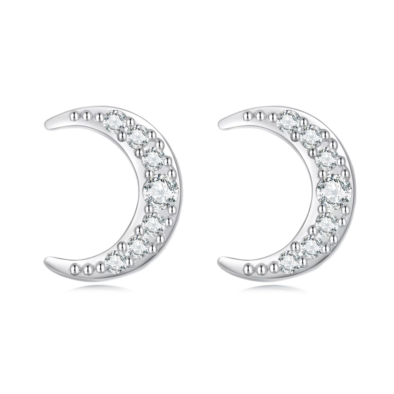 Cercei din argint Studded Moon, Argint 925, Pentru Femei