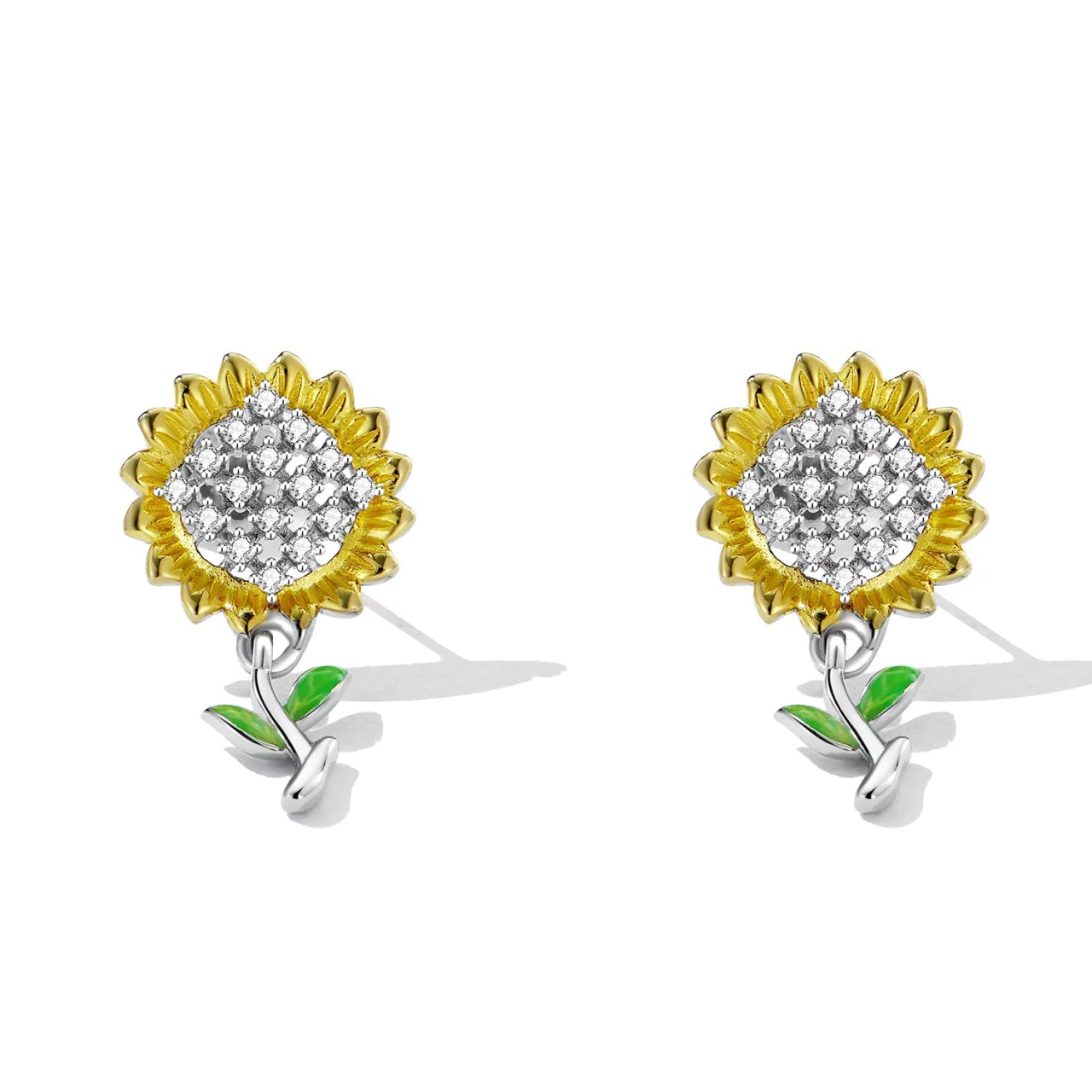 Cercei din argint Studded Sunflowers, Argint 925, Pentru Femei