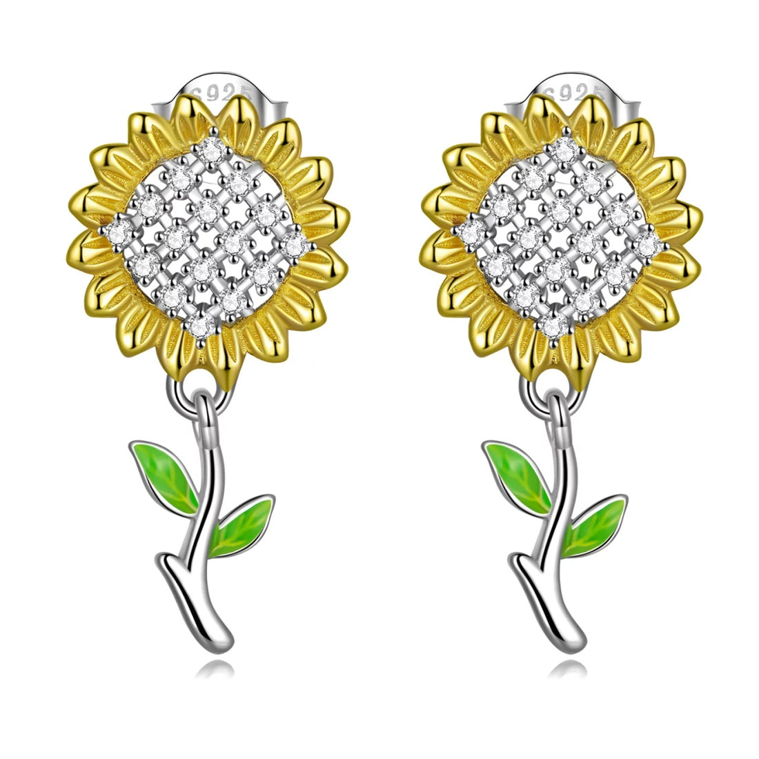 Cercei din argint Studded Sunflowers, Argint 925, Pentru Femei