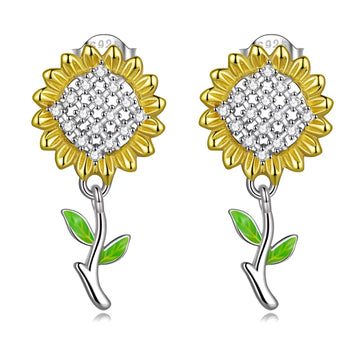 Cercei din argint Studded Sunflowers, Argint 925, Pentru Femei