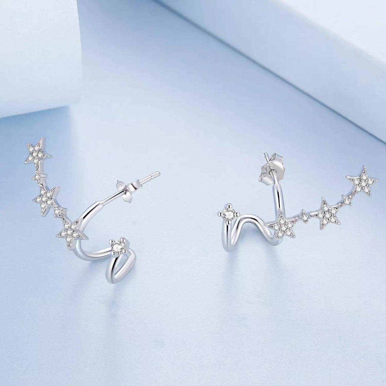 Cercei din argint Three Sparkling Stars, Argint 925, Pentru Femei