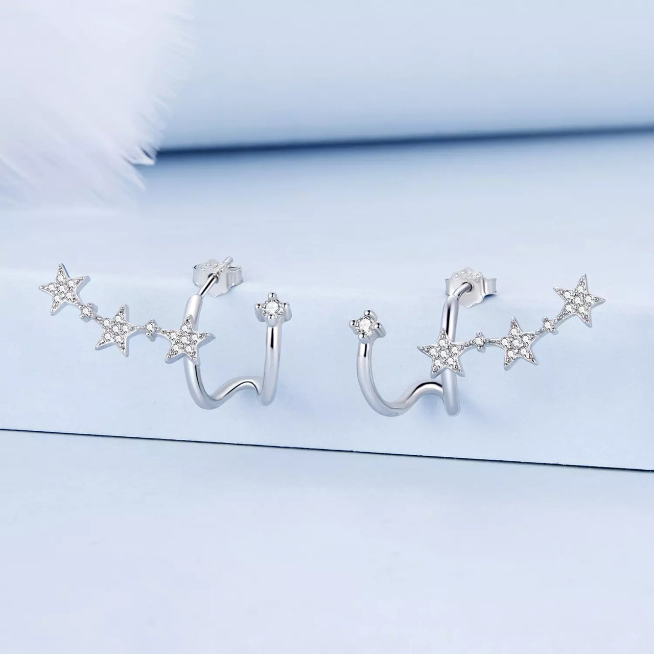 Cercei din argint Three Sparkling Stars, Argint 925, Pentru Femei