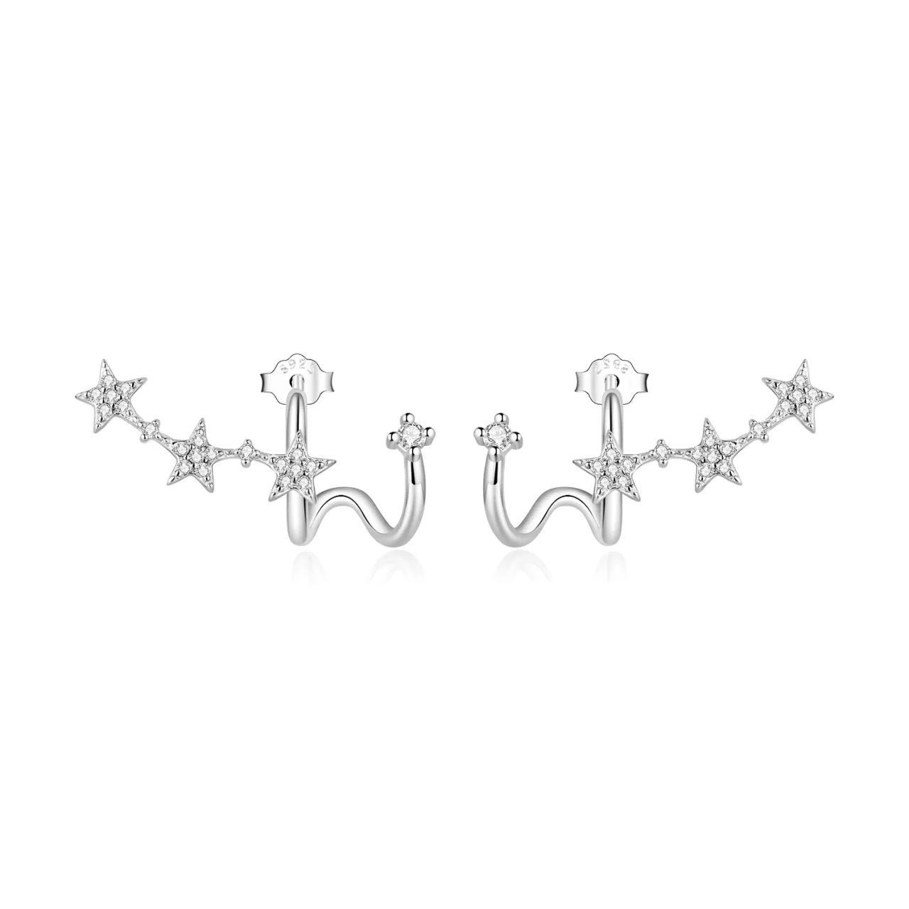 Cercei din argint Three Sparkling Stars, Argint 925, Pentru Femei