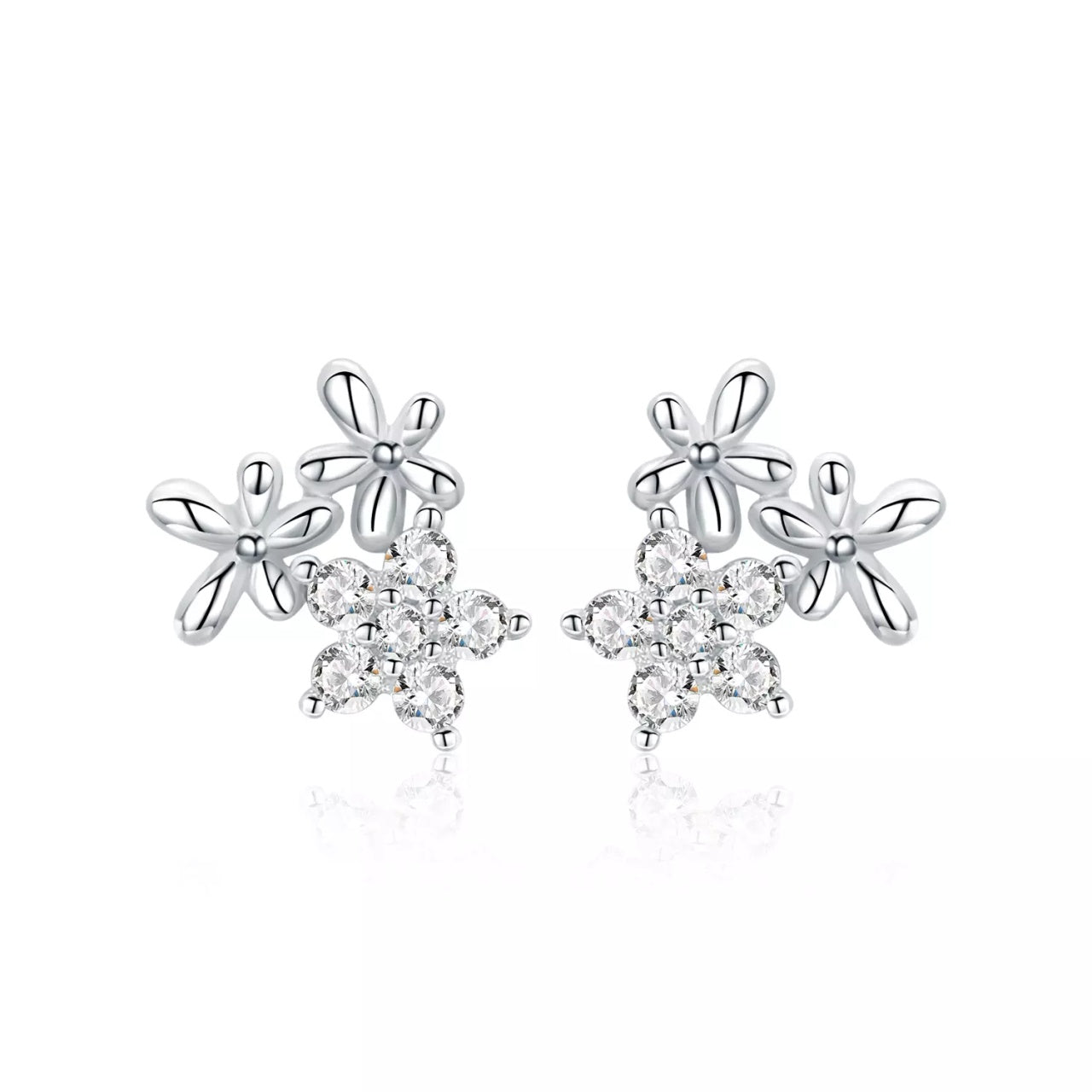 Cercei din argint Trio Flowers, Argint 925, Pentru Femei 0.82g