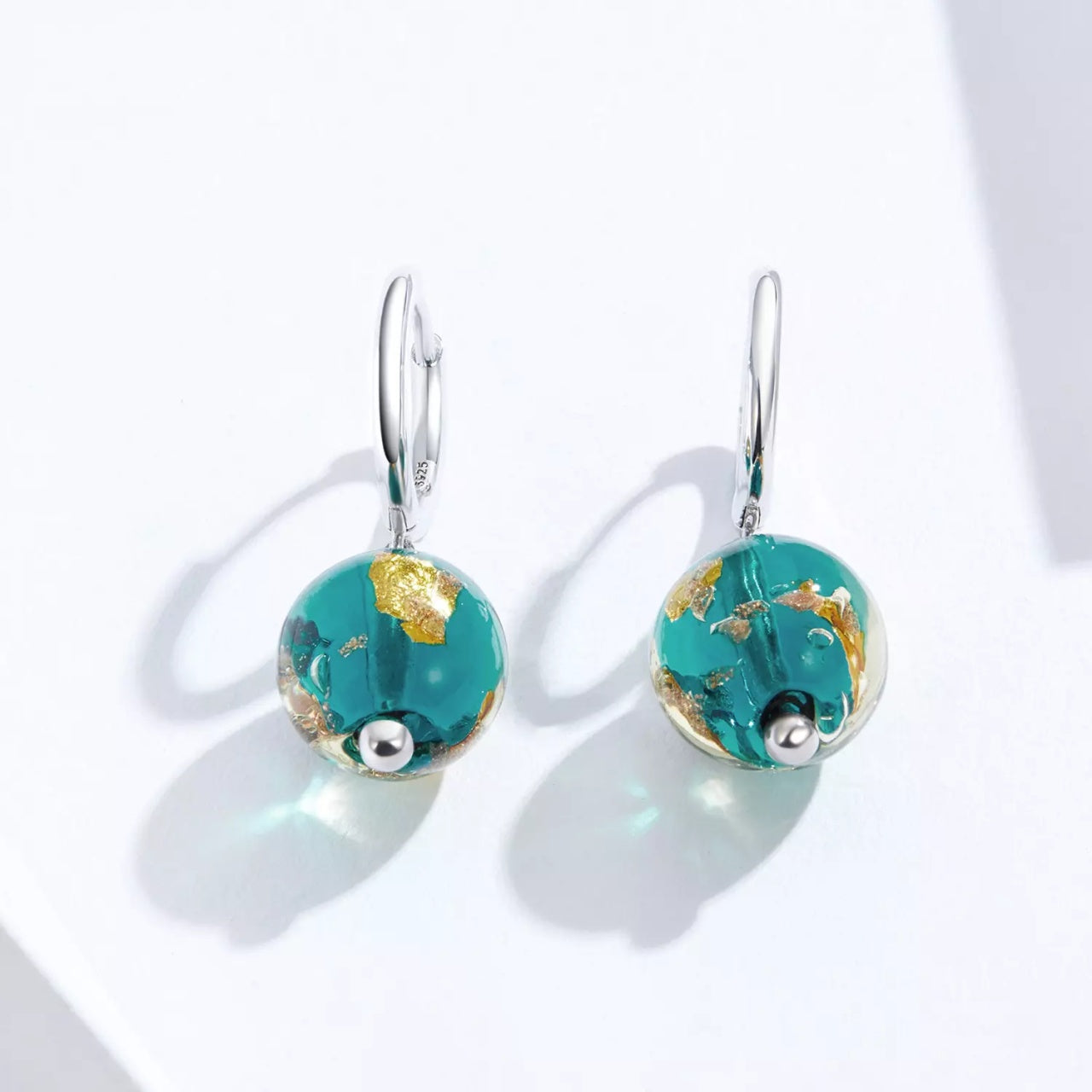Cercei din argint Turquoise Golden Foil, Argint 925, Pentru Femei 4.06g