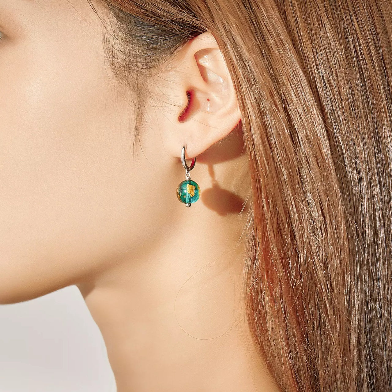 Cercei din argint Turquoise Golden Foil, Argint 925, Pentru Femei 4.06g