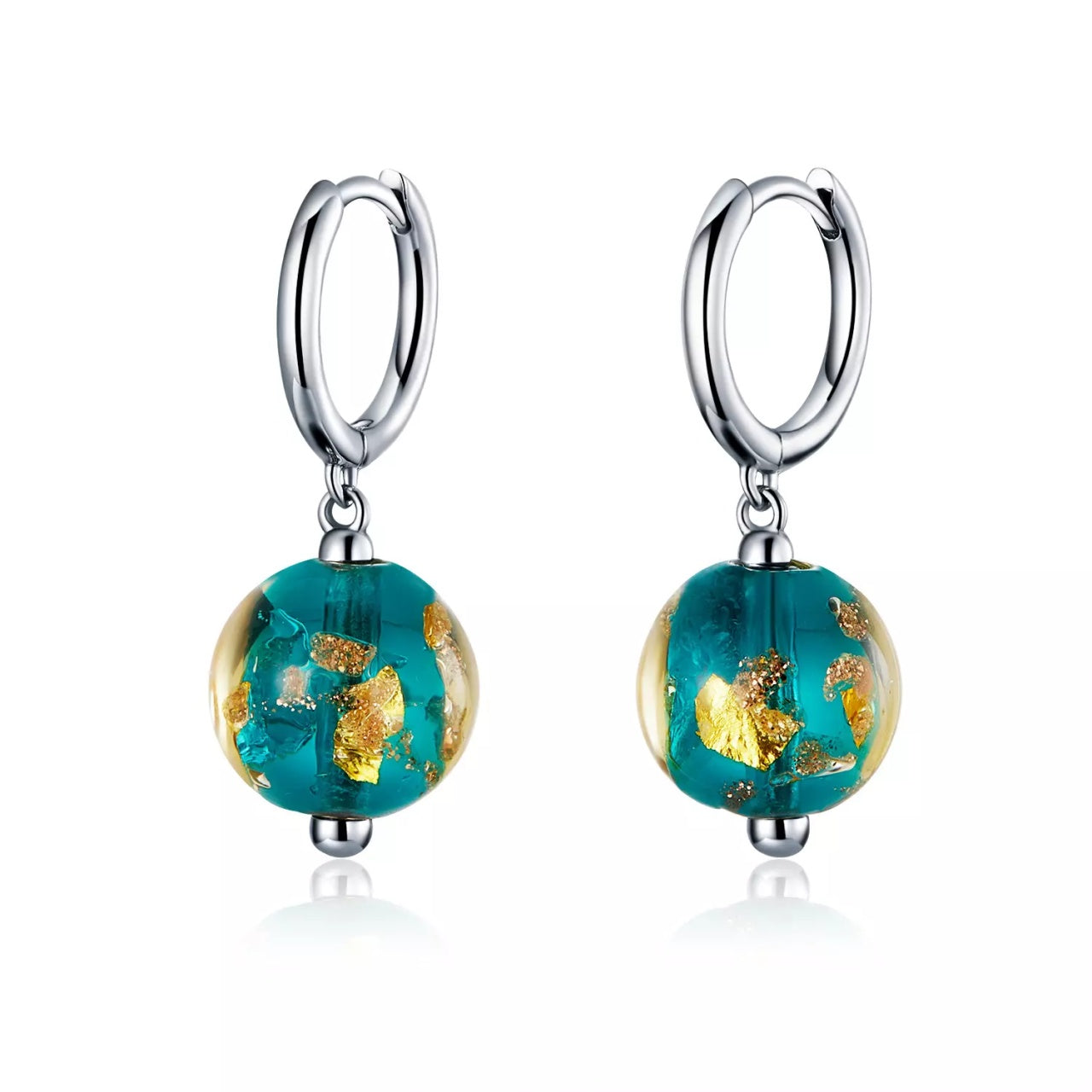 Cercei din argint Turquoise Golden Foil, Argint 925, Pentru Femei 4.06g