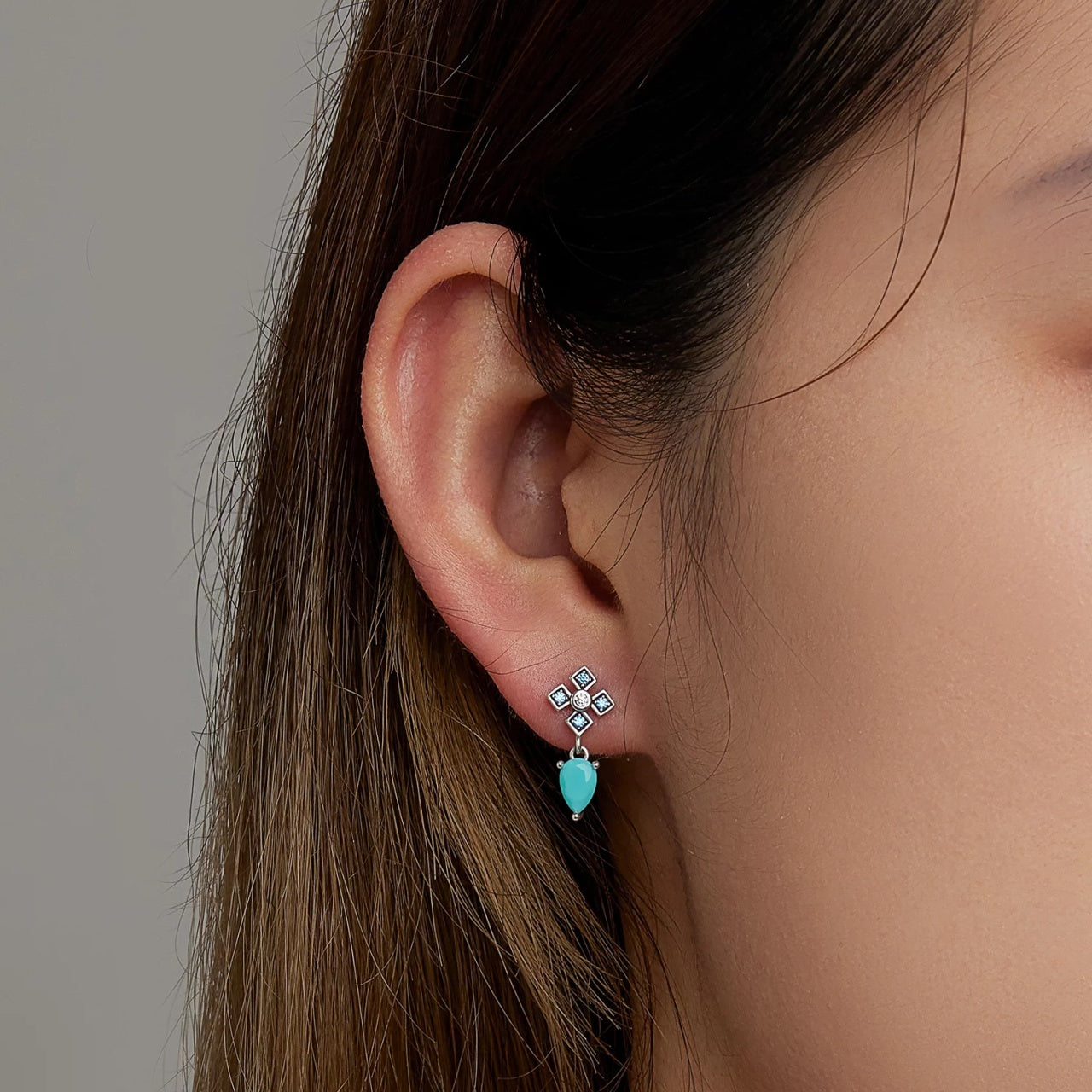 Cercei din argint Turquoise Tear, Argint 925, Pentru Femei