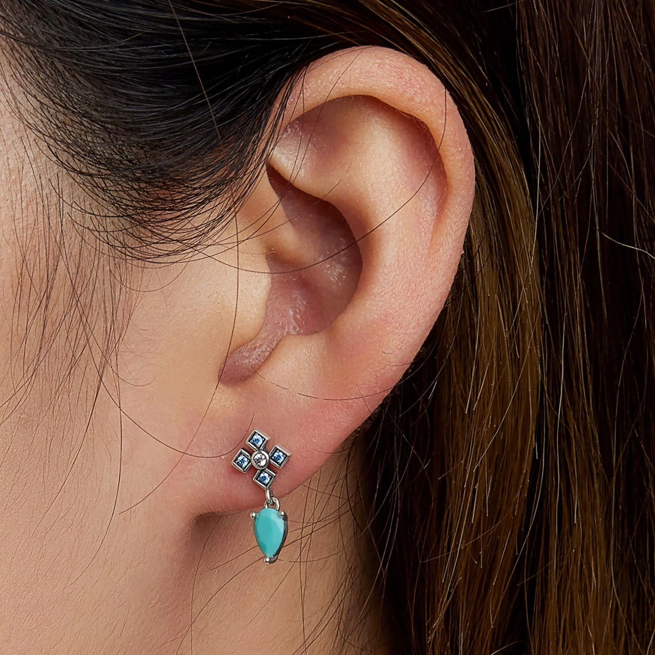 Cercei din argint Turquoise Tear, Argint 925, Pentru Femei