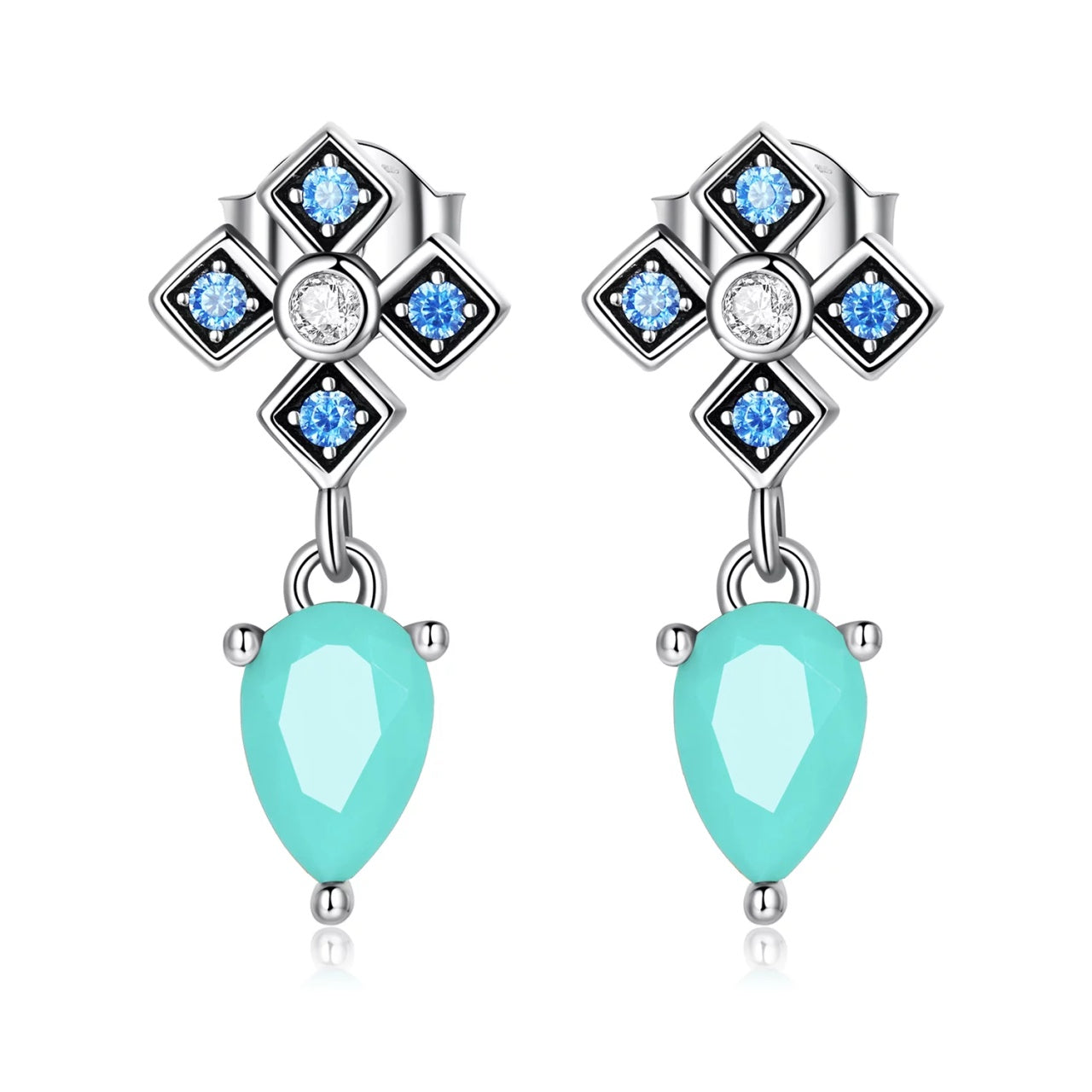 Cercei din argint Turquoise Tear, Argint 925, Pentru Femei