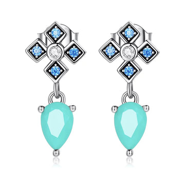 Cercei din argint Turquoise Tear, Argint 925, Pentru Femei