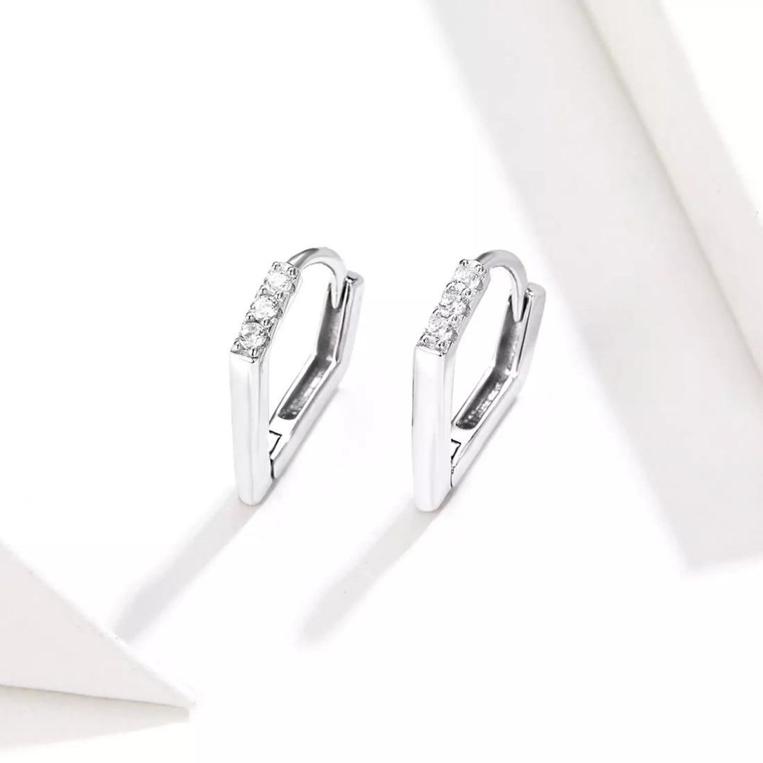 Cercei din argint V Shape Hoops, Argint 925, Pentru Femei