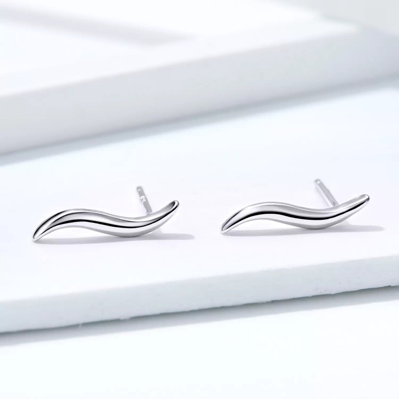 Cercei din argint Wavy Studs, Argint 925, Pentru Femei