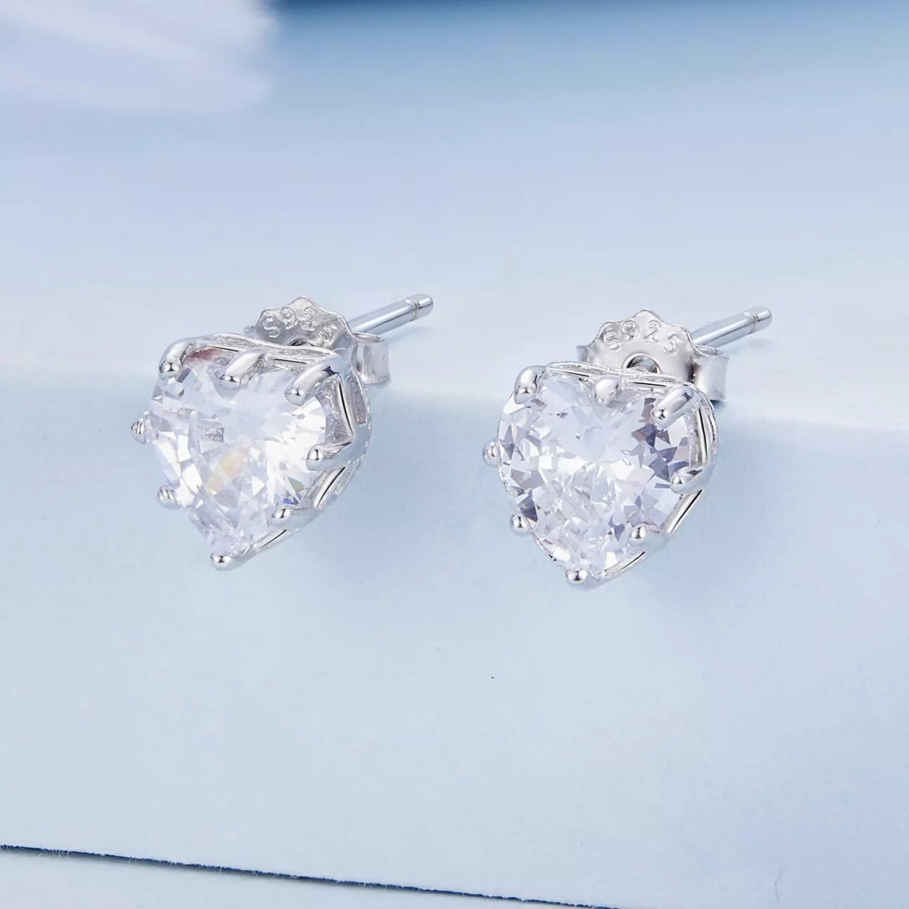 Cercei din argint White Crystal Heart, Argint 925, Pentru Femei