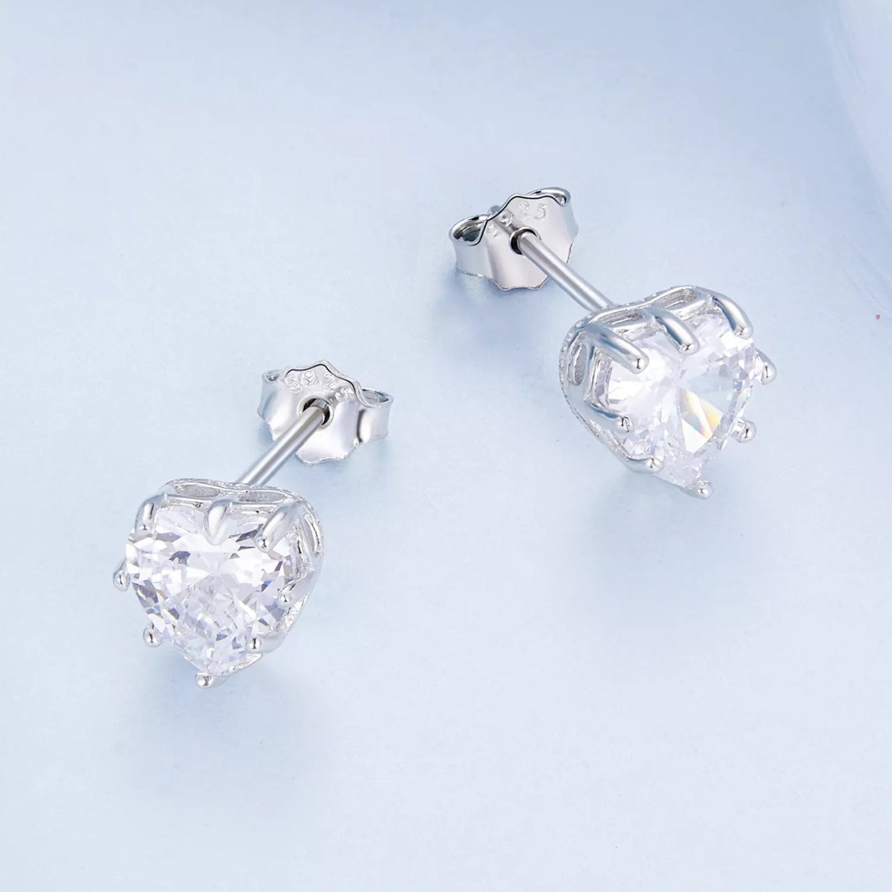 Cercei din argint White Crystal Heart, Argint 925, Pentru Femei