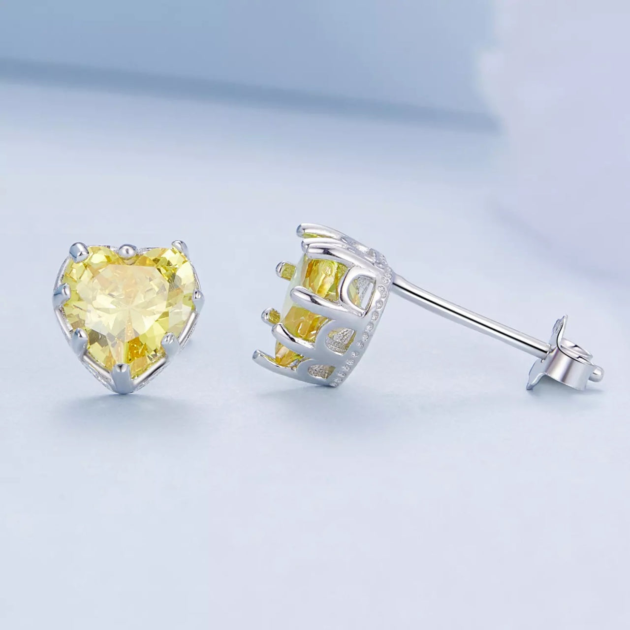 Cercei din argint Yellow Crystal Heart, Argint 925, Pentru Femei