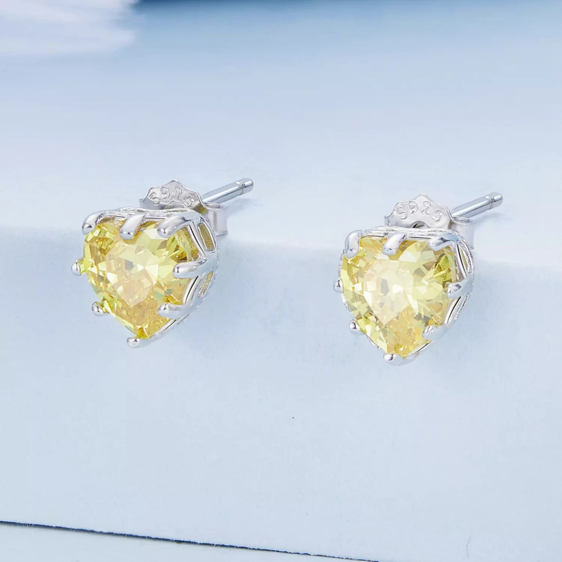 Cercei din argint Yellow Crystal Heart, Argint 925, Pentru Femei