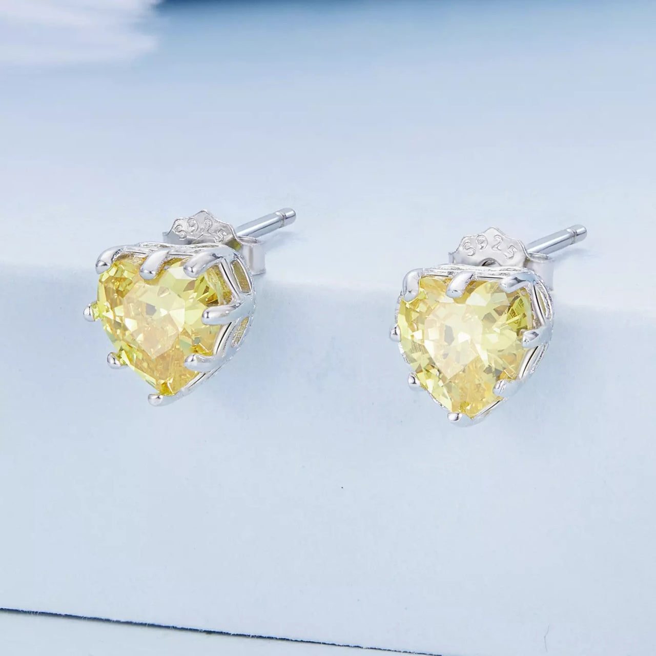 Cercei din argint Yellow Crystal Heart, Argint 925, Pentru Femei