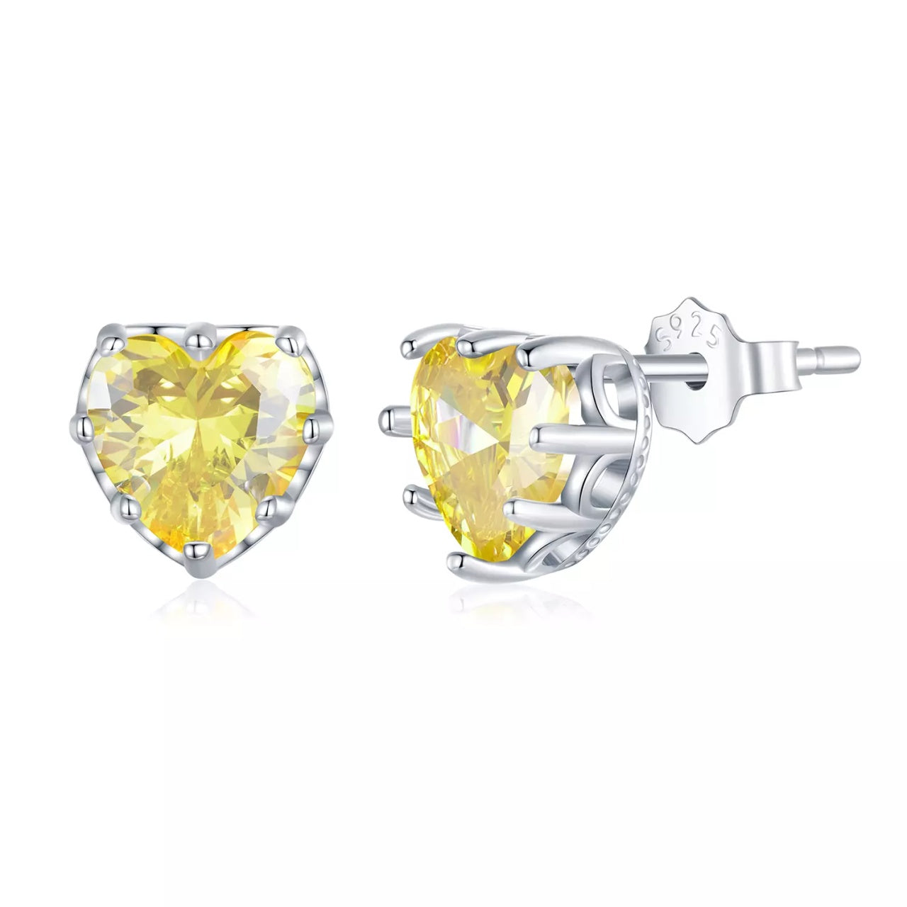 Cercei din argint Yellow Crystal Heart, Argint 925, Pentru Femei