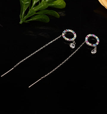 Cercei lungi Argint 925 cu cerc multicolori , lantisor si pandantiv 1.7g