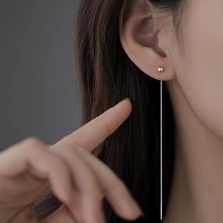 Cercei Lungi Femei, Model Minimalist Cu Biluta Si Lant Fin, Din Argint 925, Accesoriu Elegant, Stil Modern, Perfect Pentru Ocazii Speciale 1g
