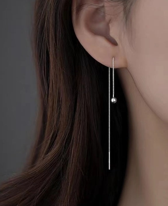 Cercei Lungi Femei, Model Minimalist Cu Biluta Si Lant Fin, Din Argint 925, Accesoriu Elegant, Stil Modern, Perfect Pentru Ocazii Speciale 1g