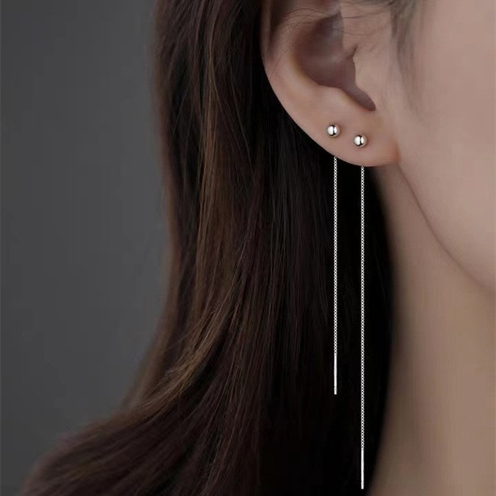 Cercei Lungi Femei, Model Minimalist Cu Biluta Si Lant Fin, Din Argint 925, Accesoriu Elegant, Stil Modern, Perfect Pentru Ocazii Speciale 1g