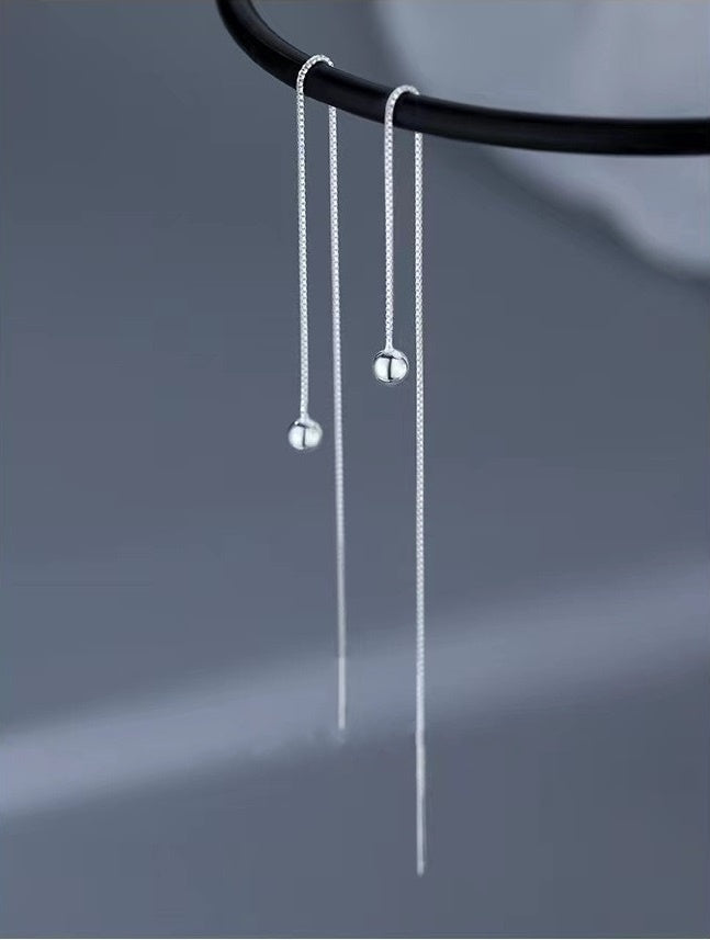 Cercei Lungi Femei, Model Minimalist Cu Biluta Si Lant Fin, Din Argint 925, Accesoriu Elegant, Stil Modern, Perfect Pentru Ocazii Speciale 1g