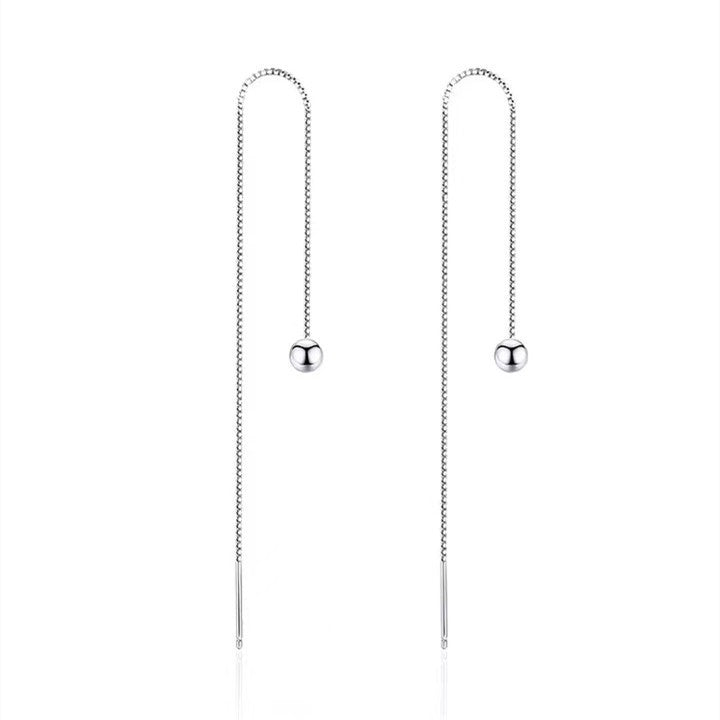 Cercei Lungi Femei, Model Minimalist Cu Biluta Si Lant Fin, Din Argint 925, Accesoriu Elegant, Stil Modern, Perfect Pentru Ocazii Speciale 1g