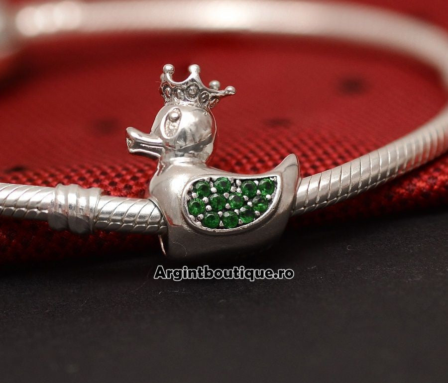 Charm Argint 925 Rata -DUCK QUEEN- Verde