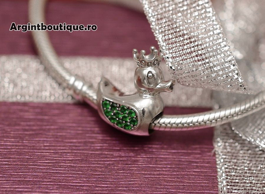 Charm Argint 925 Rata -DUCK QUEEN- Verde