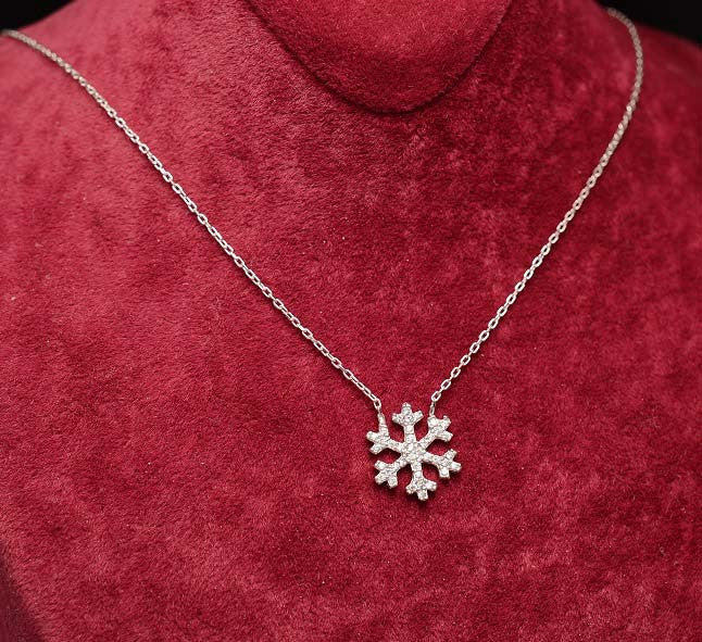 Colier argint 925 Cu Fulg de Nea si Cristale Albe 3.7g