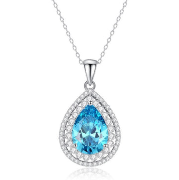 Colier Argint S925 Cu Pandantiv Lacrimă Cu Cristal Albastru 5.67g