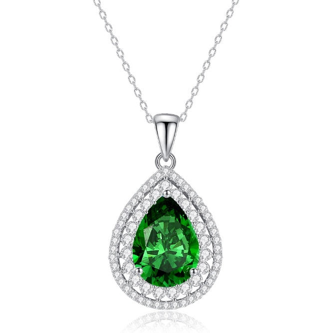 Colier Argint S925 Cu Pandantiv Lacrimă Cu Cristal Verde 5.67g