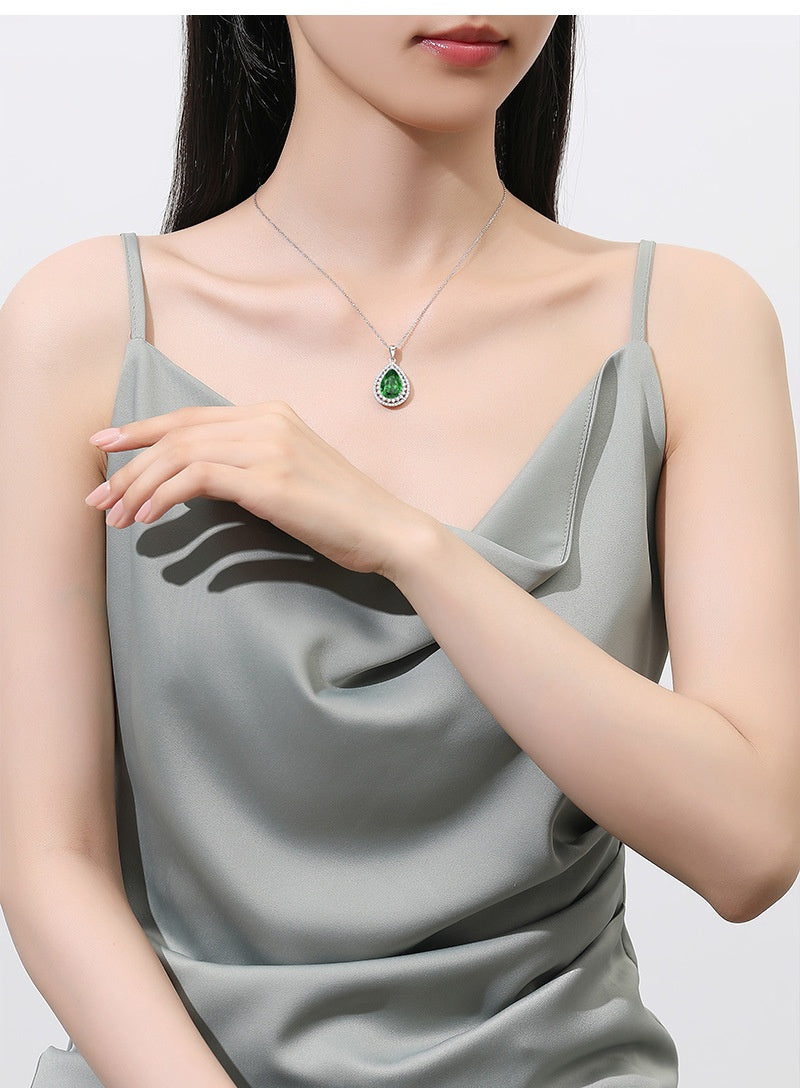 Colier Argint S925 Cu Pandantiv Lacrimă Cu Cristal Verde 5.67g