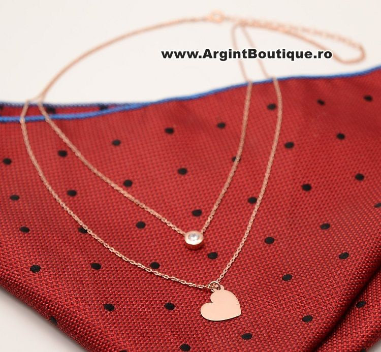 Colier Cu Lantisor Din Argint 925 Inima Pink 5.5g
