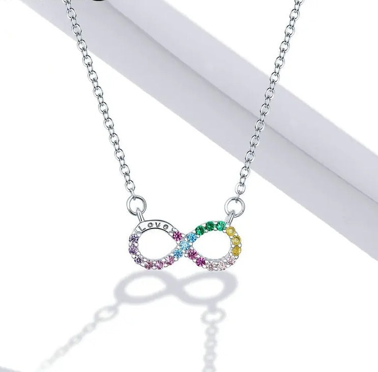 Colier din Argint 925 ,Lant -INFINIT MULTICOLOR- infinity love symbol
