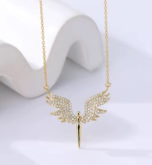 Colier din Argint 925 Placat cu Aur – Aripi de Înger cu Zirconii
