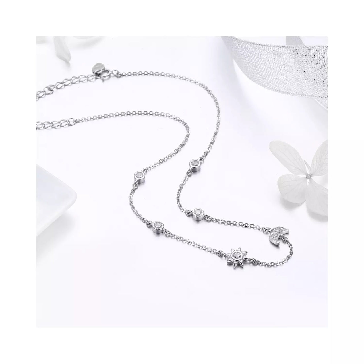 Colier din argint 925 Sparkling Moon and Stars, Argint 925, Pentru Femei