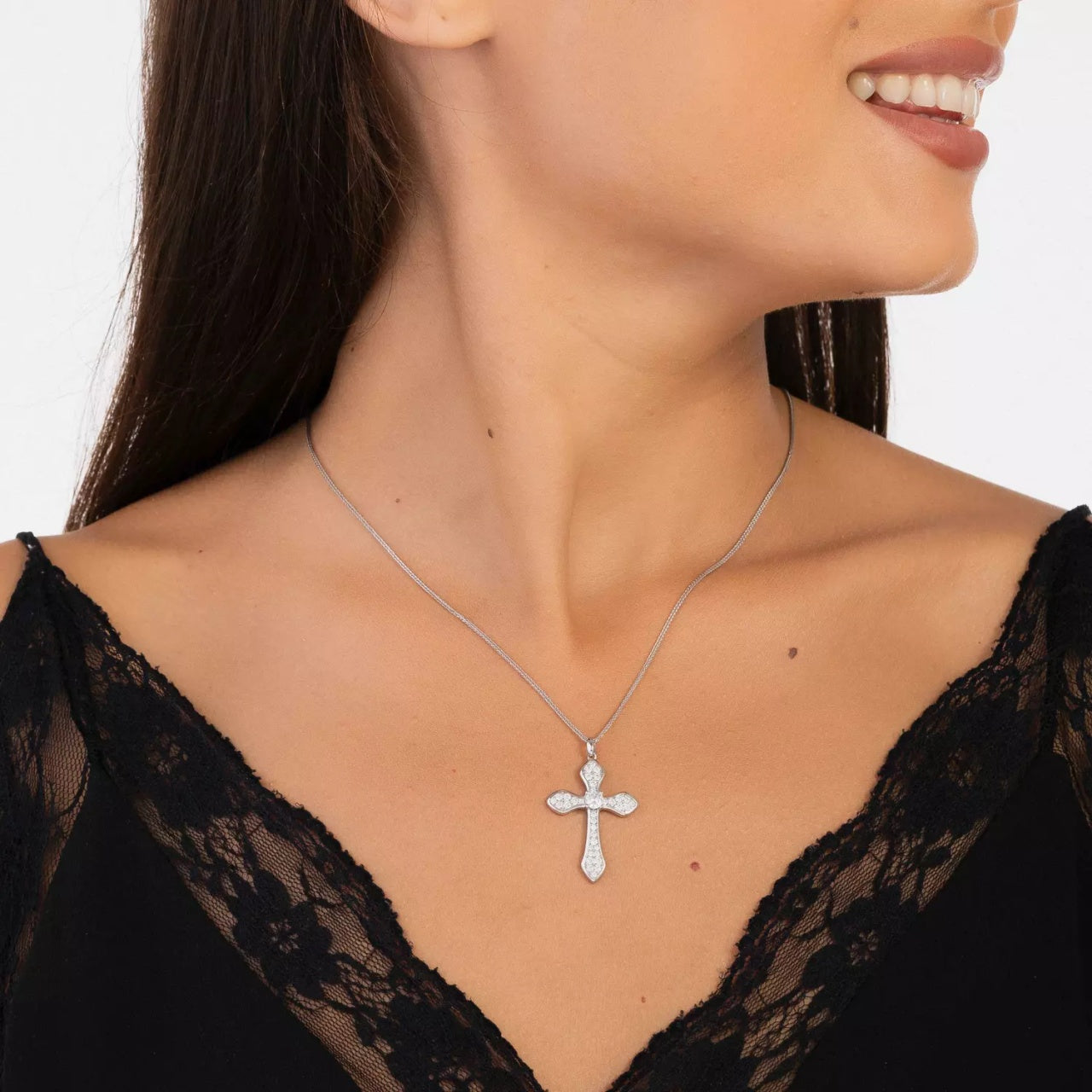 Colier din argint Big Silver Cross, Argint 925, Pentru Femei 4.78g