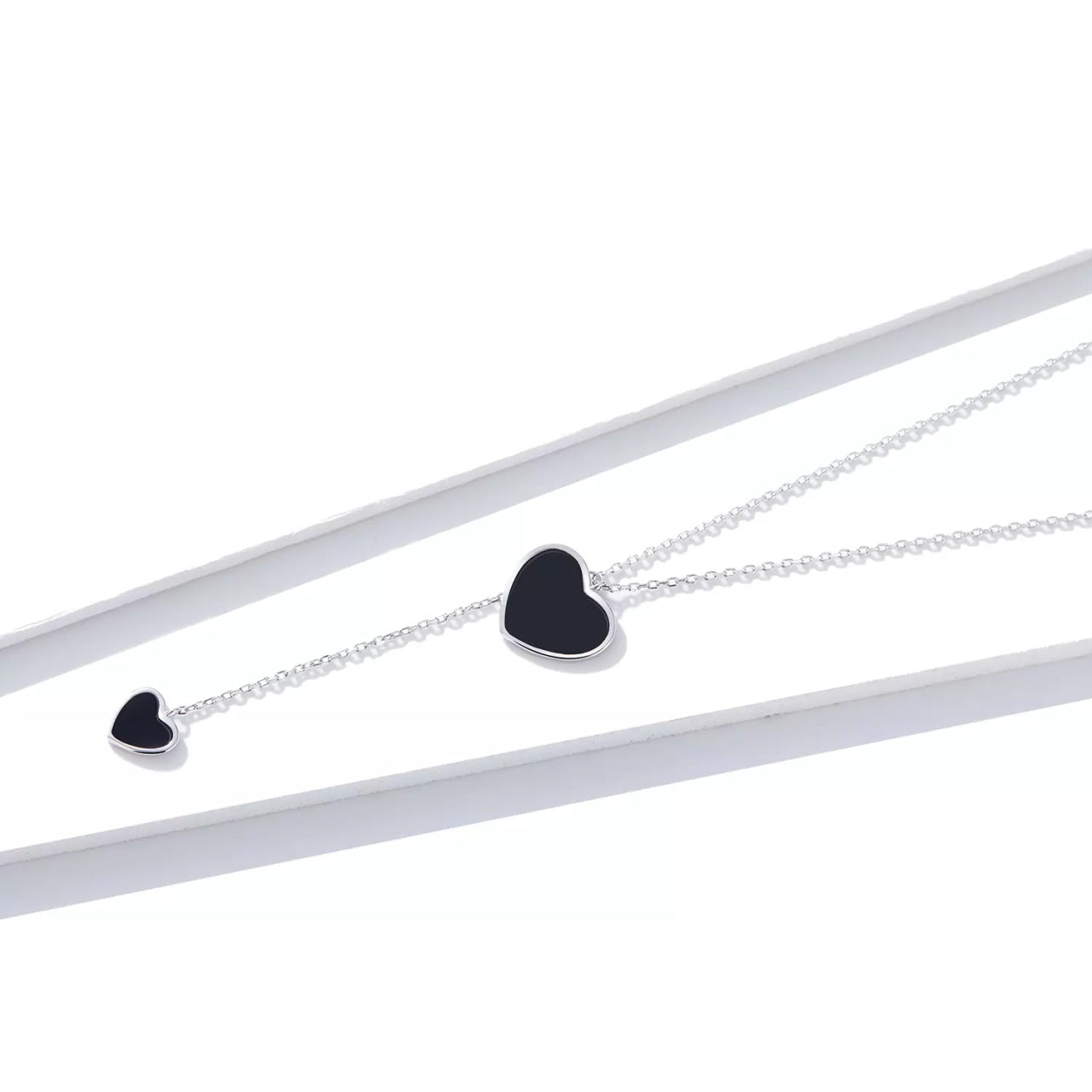 Colier din argint Black Enamel Heart, Argint 925, Pentru Femei