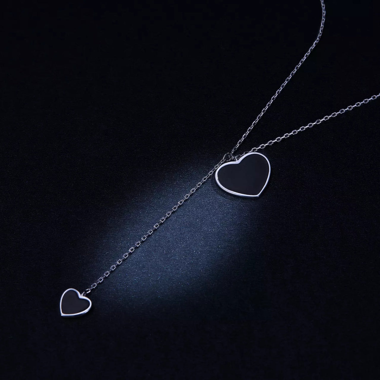 Colier din argint Black Enamel Heart, Argint 925, Pentru Femei