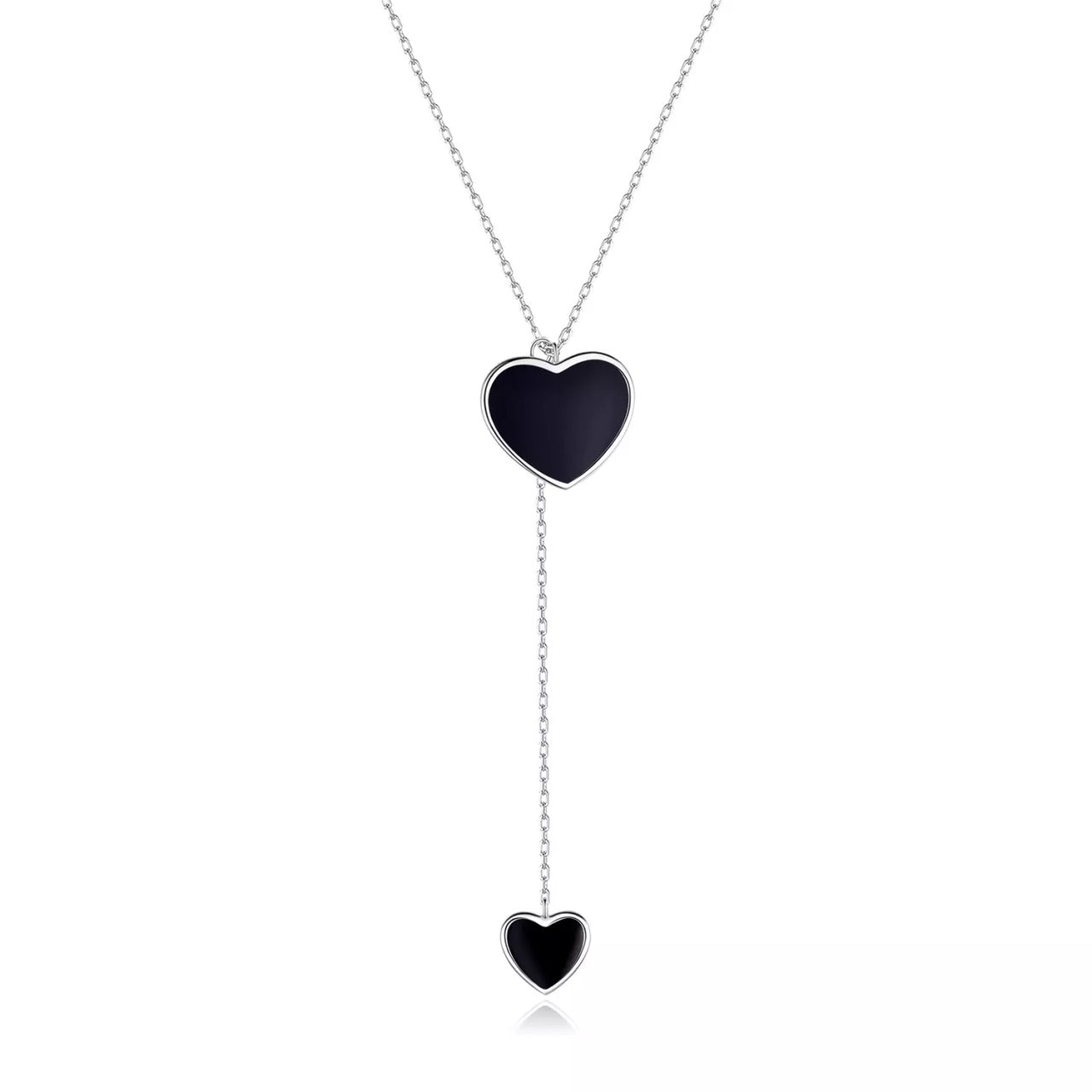 Colier din argint Black Enamel Heart, Argint 925, Pentru Femei