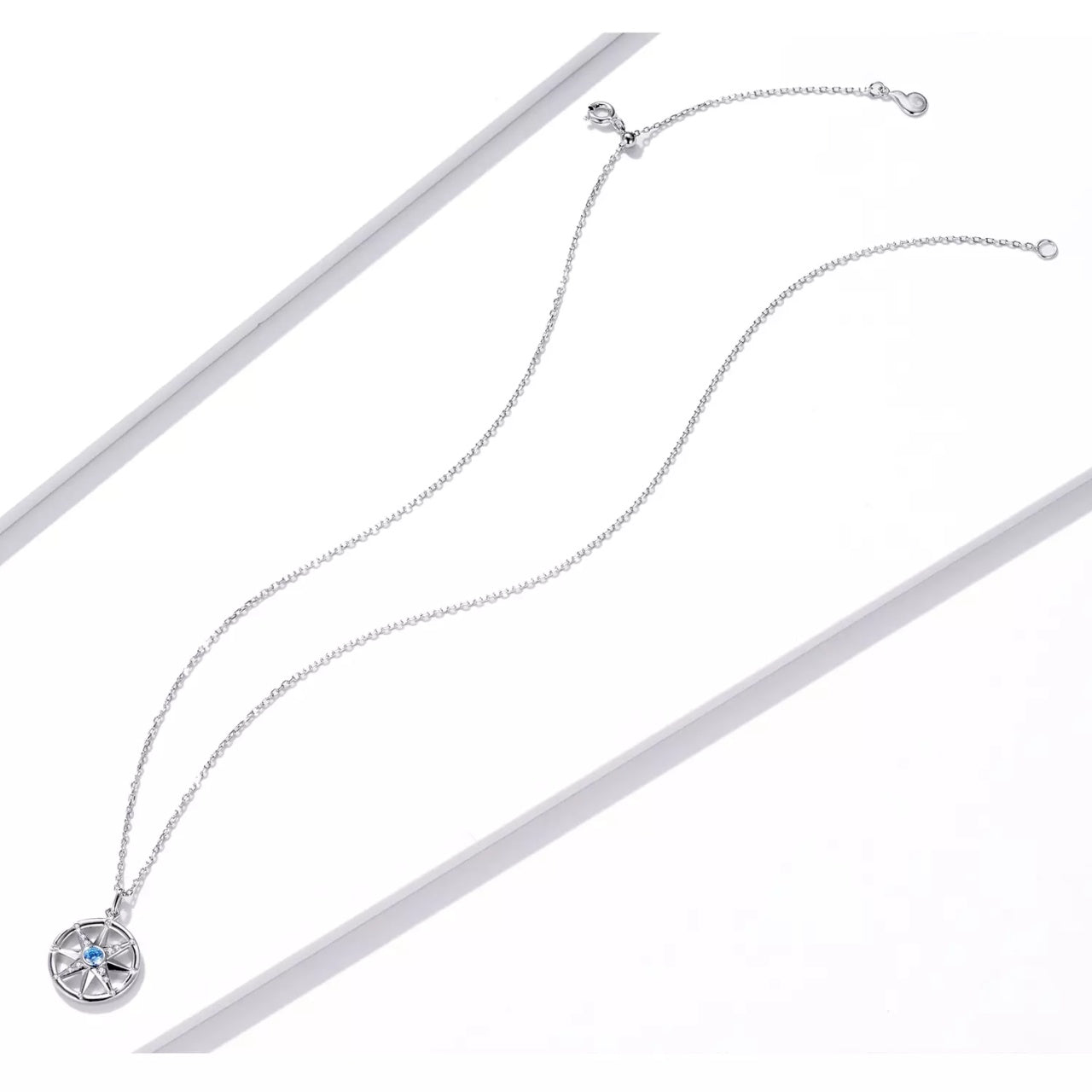 Colier din argint Blue Crystal Compass, Argint 925, Pentru Femei
